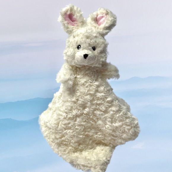 SUMERSAULT Cream BUNNY Baby Lovey Security Blanket Rosette Curly Plush - Picture 1 of 8